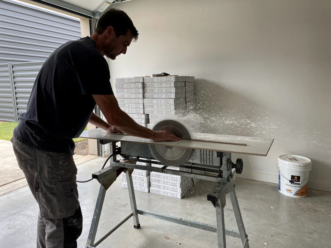 Sample image of a tiler cutting a tile on site