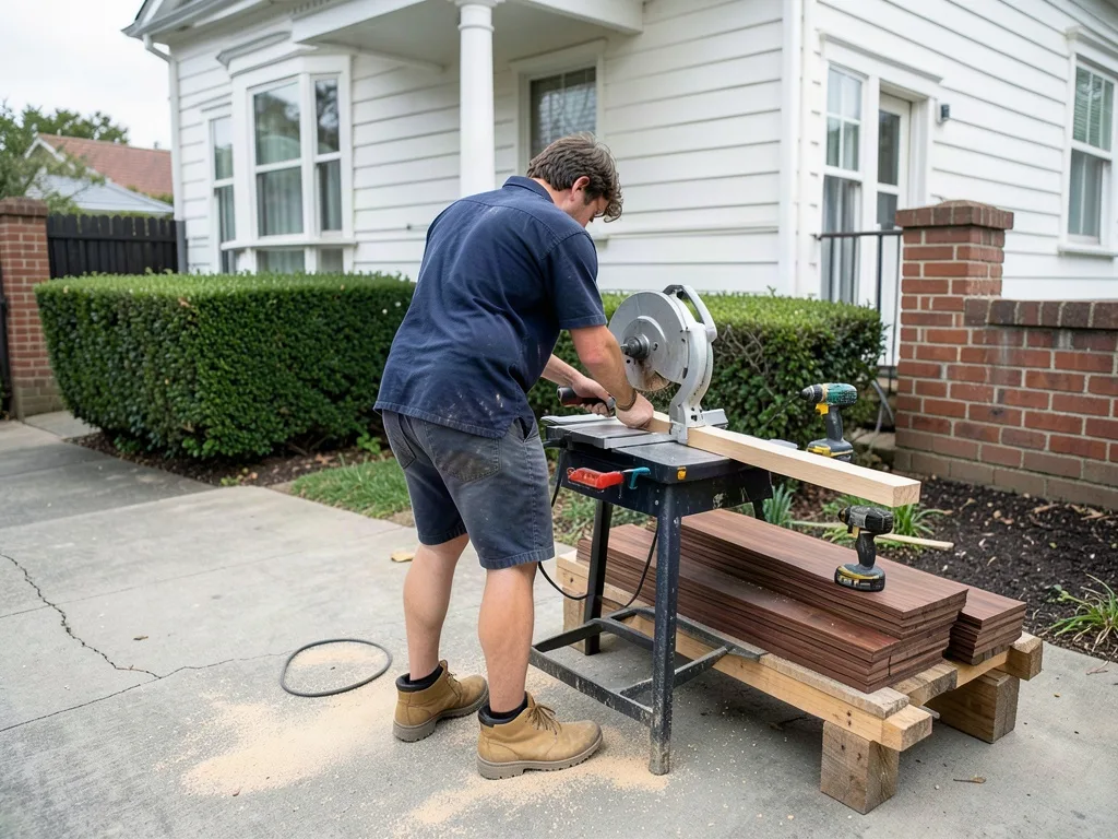 Sample image of a carpenter cutting timber on site