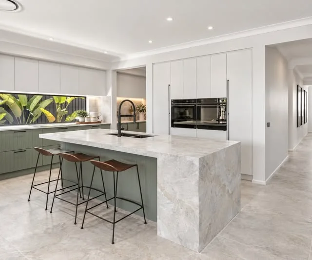 Kitchen with stone look floor tiles