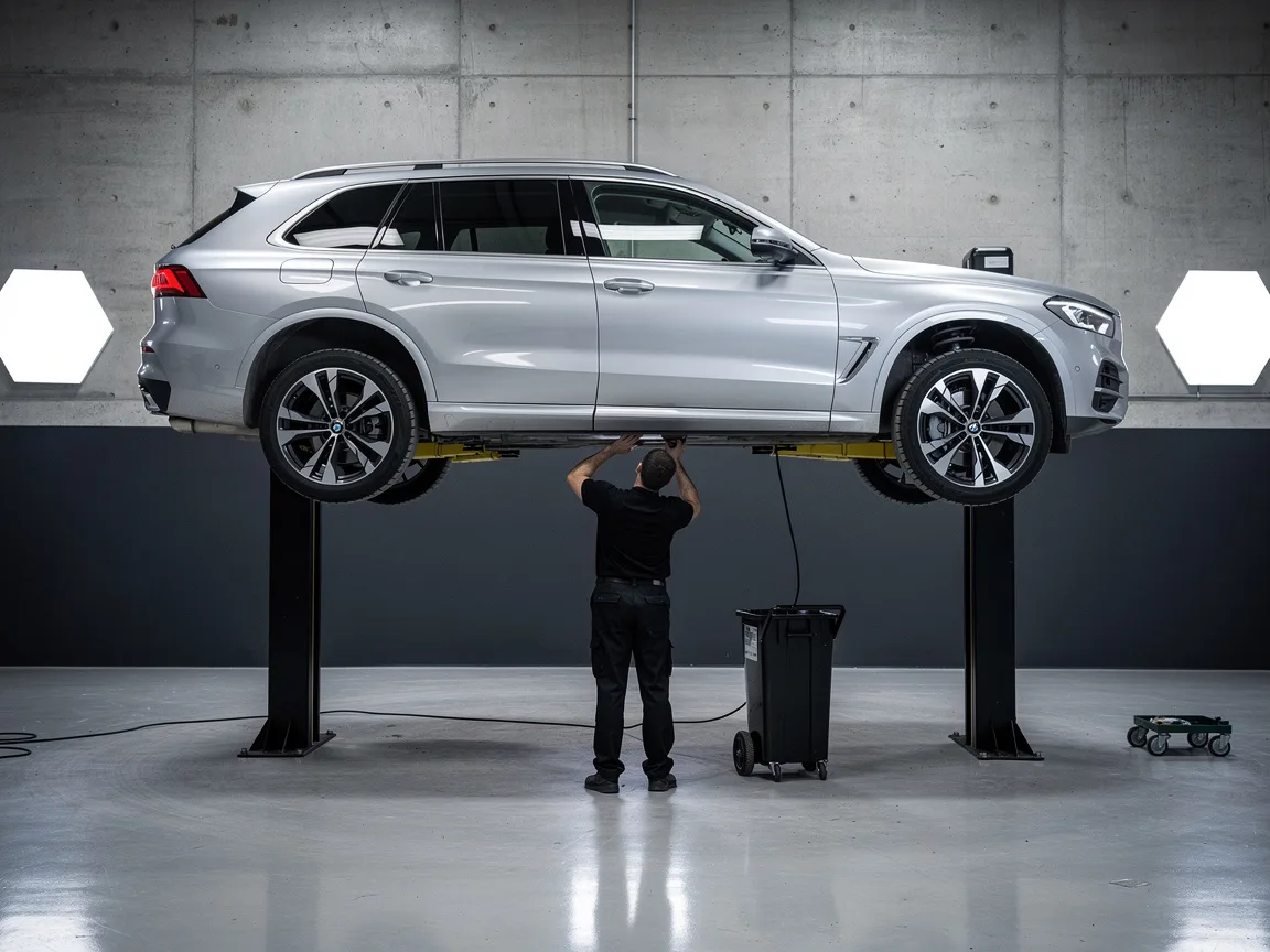 Sample image of a car on the hoist being serviced