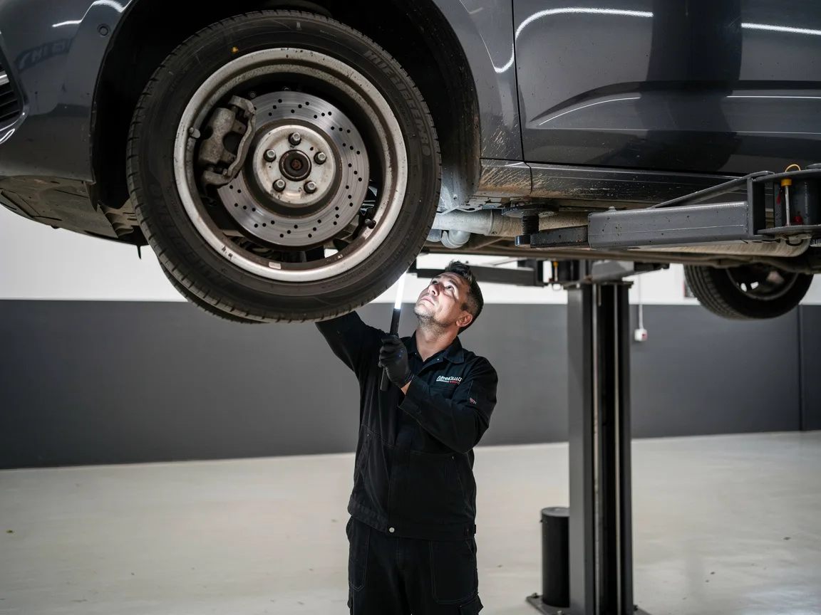 Sample image of a mechanic inspecting the underside of a car