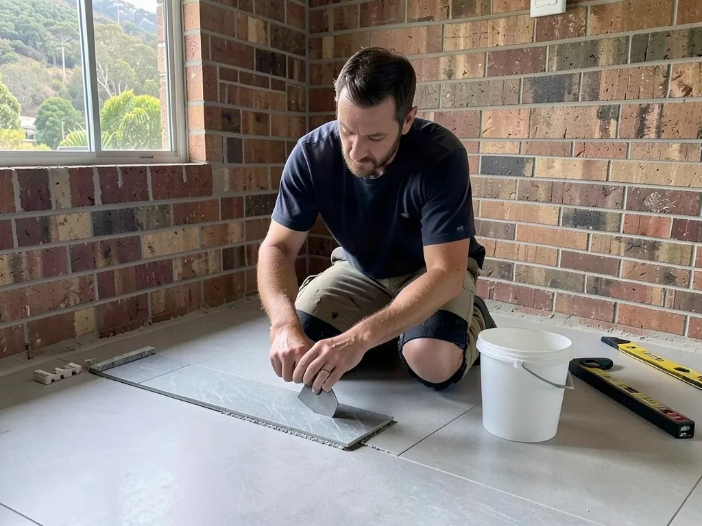 Sample image of a tiler laying a large floor tile