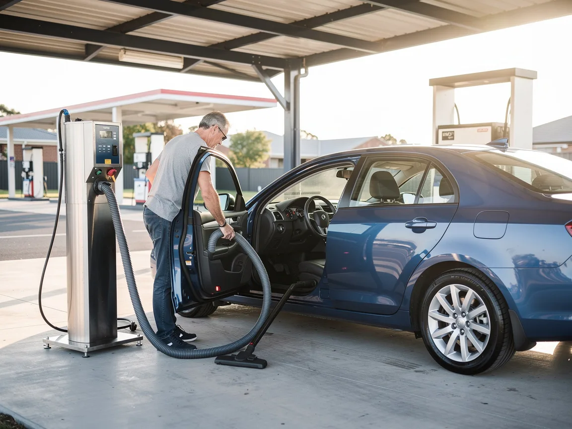 Sample image of a driver vacuuming a car at a car wash