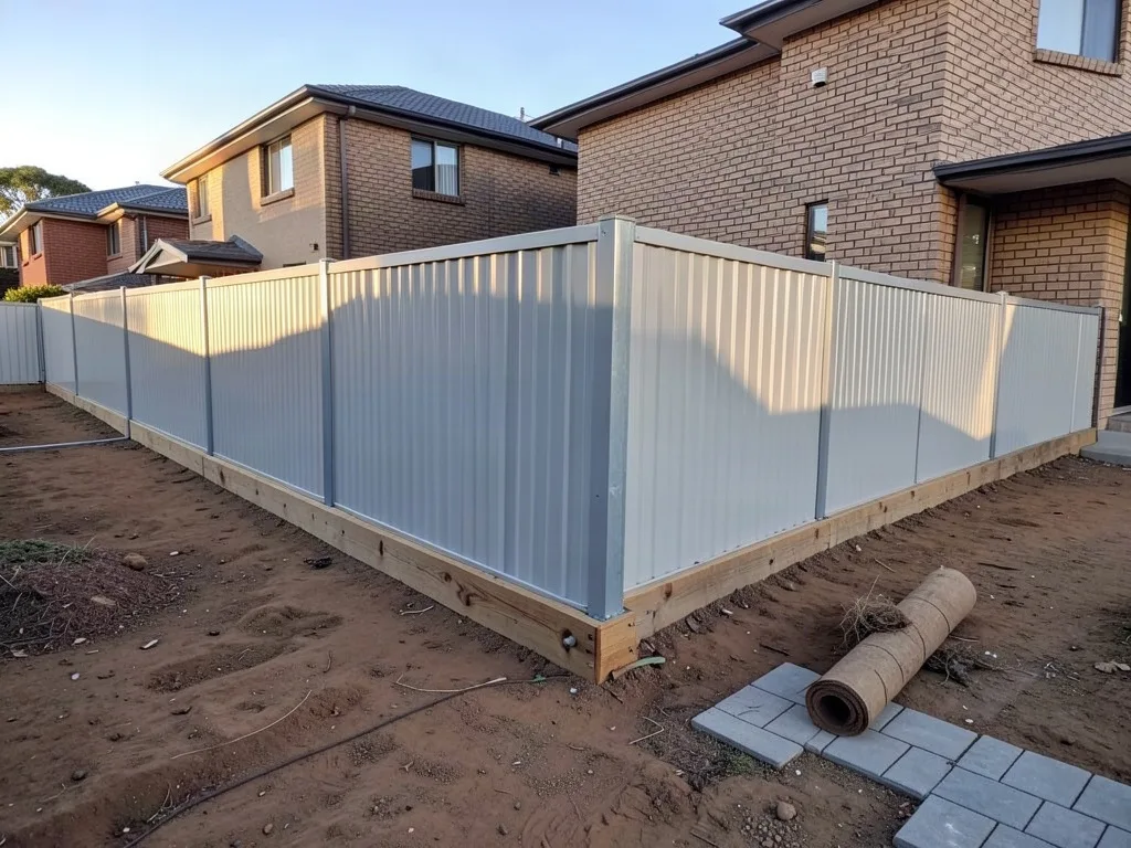 Sample image of new Colorbond boundary fences between new houses in an estate