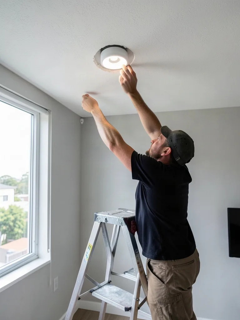 Sample image of an electrician fitting an LED downlight