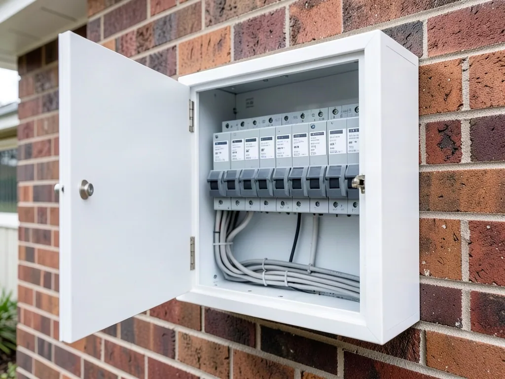 Sample image of a new home switchboard with labelled safety switches