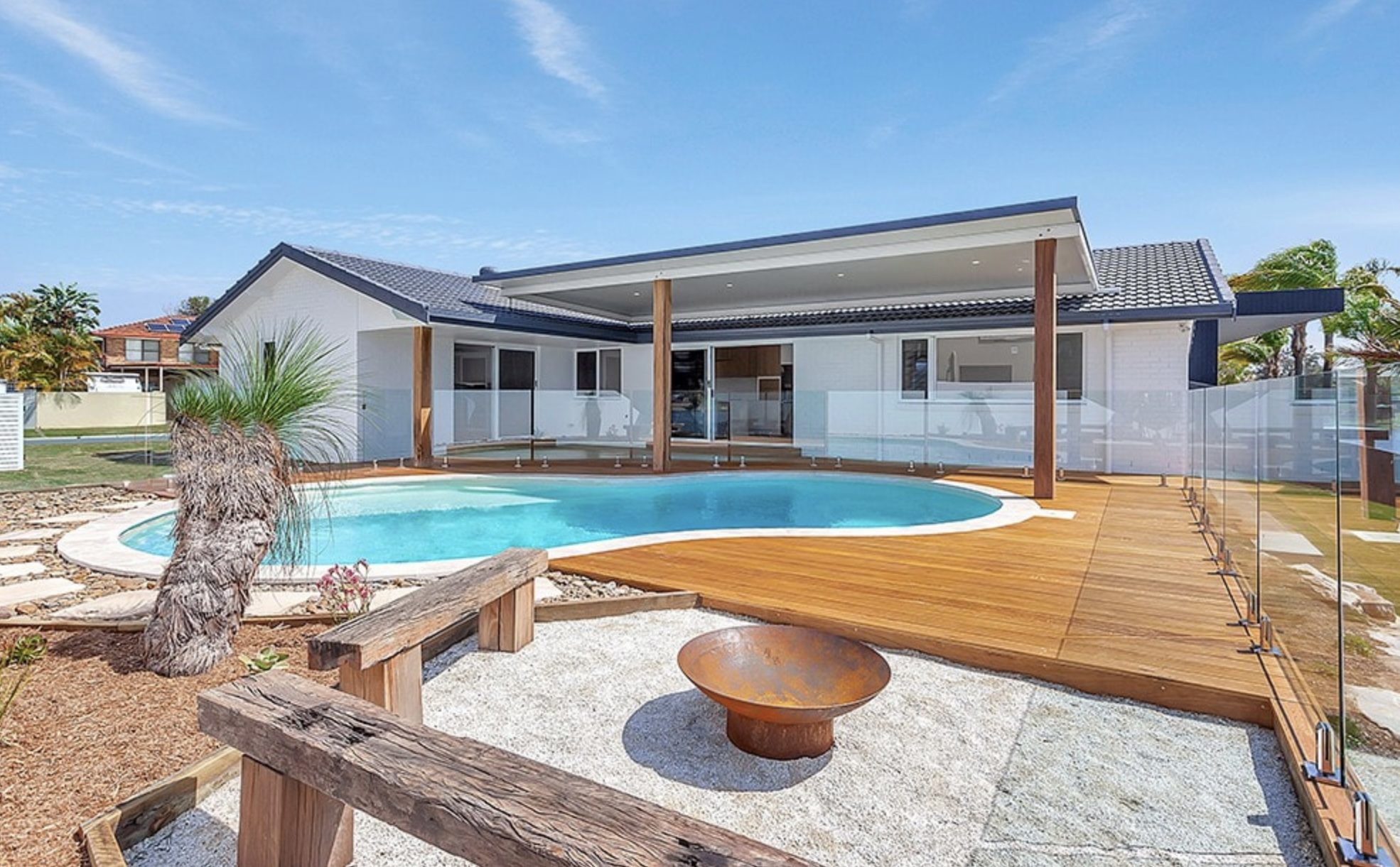 Outdoor pavilion with timber deck