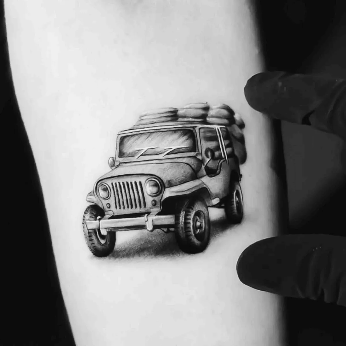 Realism jeep micro tattoo