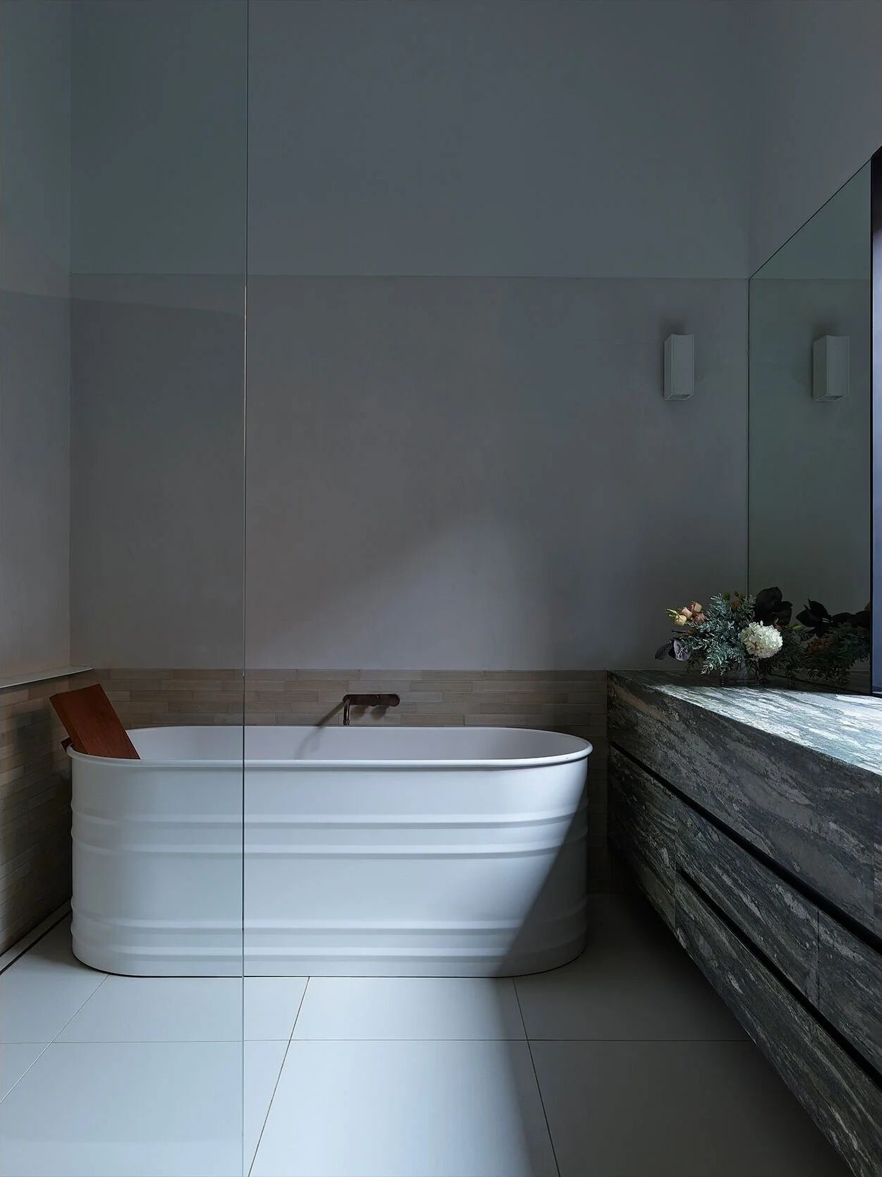 Berry St — the full stone bathroom