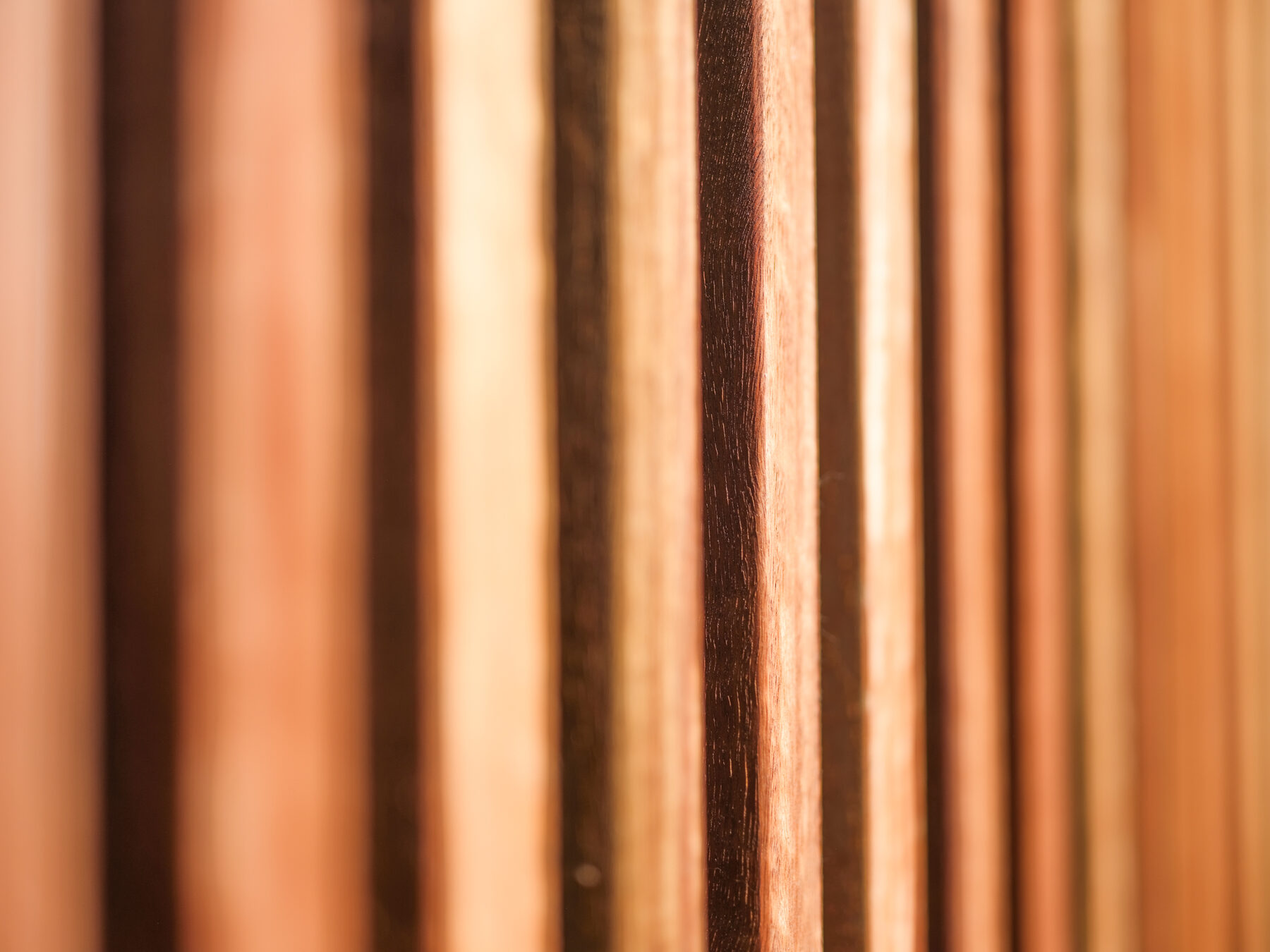 Close macro view of hardwood slats and their timber tones