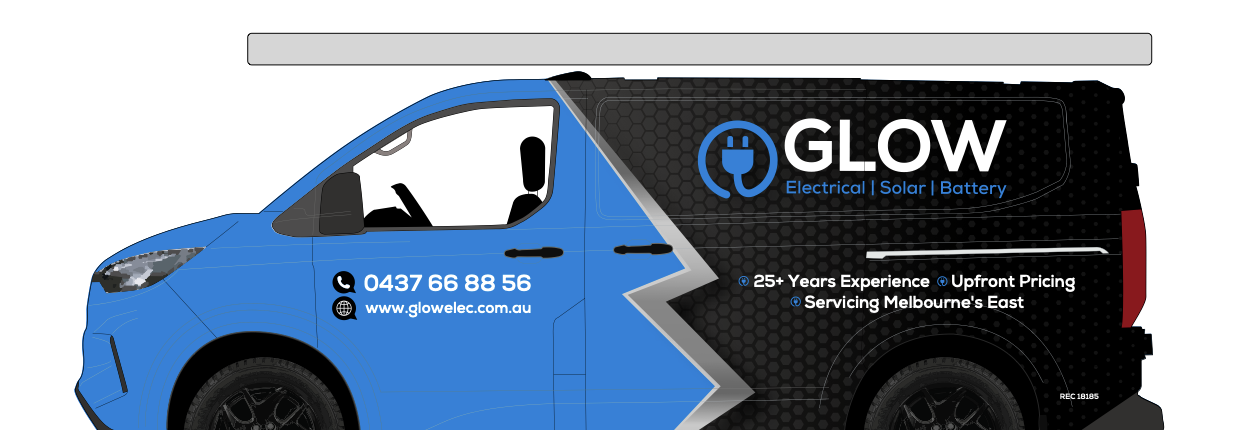 Glow Electrical Contracting branded van, wrap design