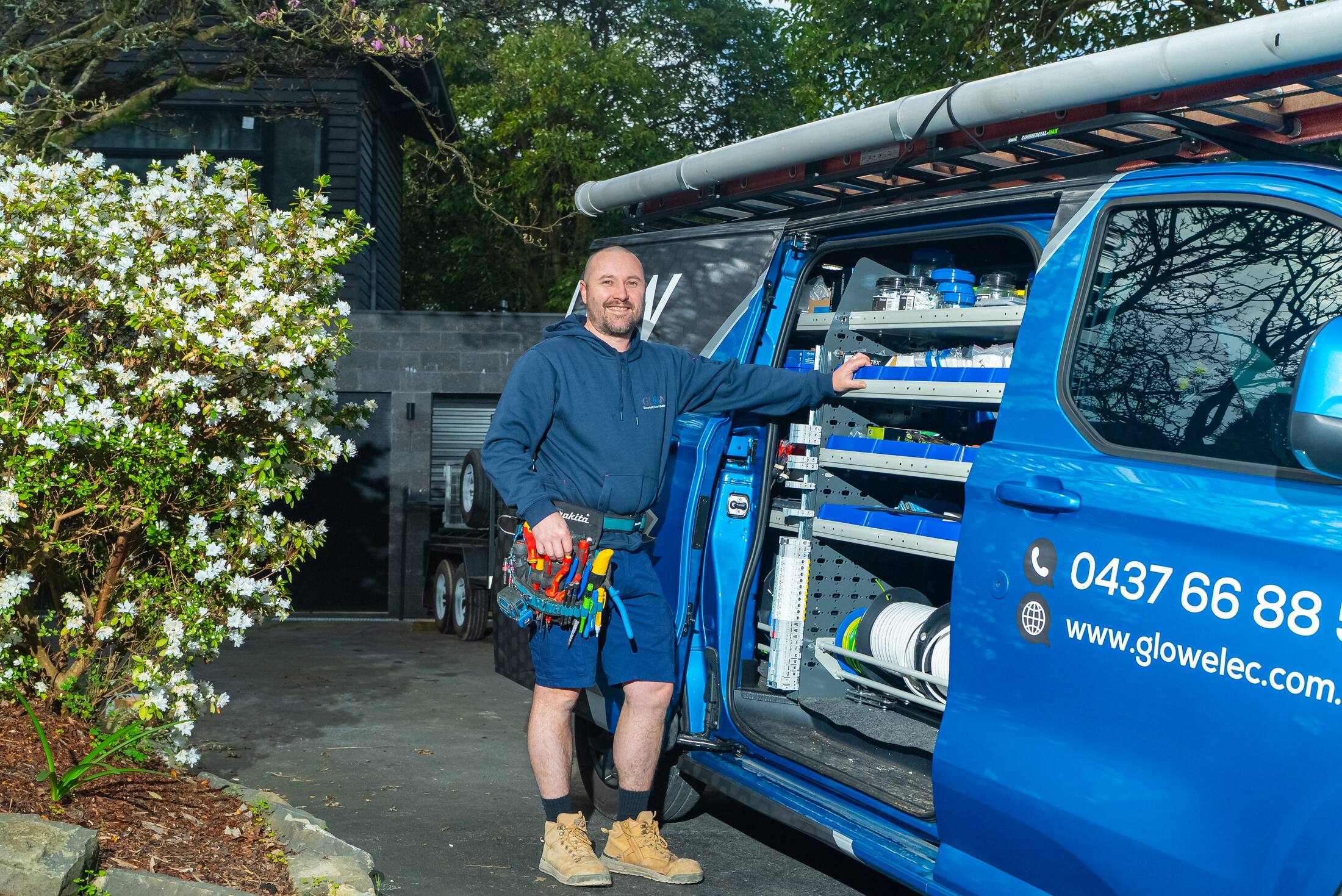 Cable, fittings and switchgear racked inside the van