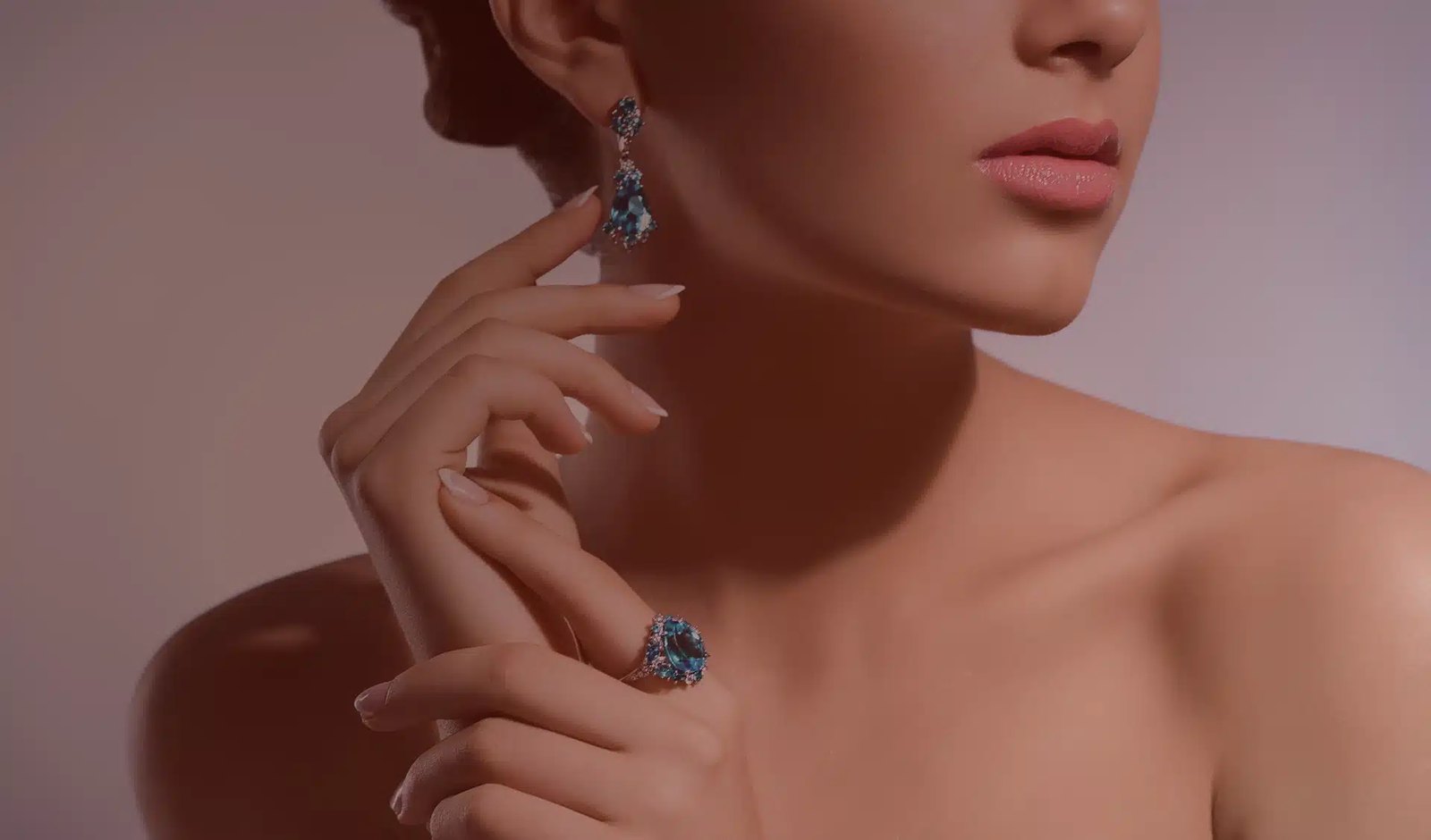 Sapphire jewellery photographed in studio