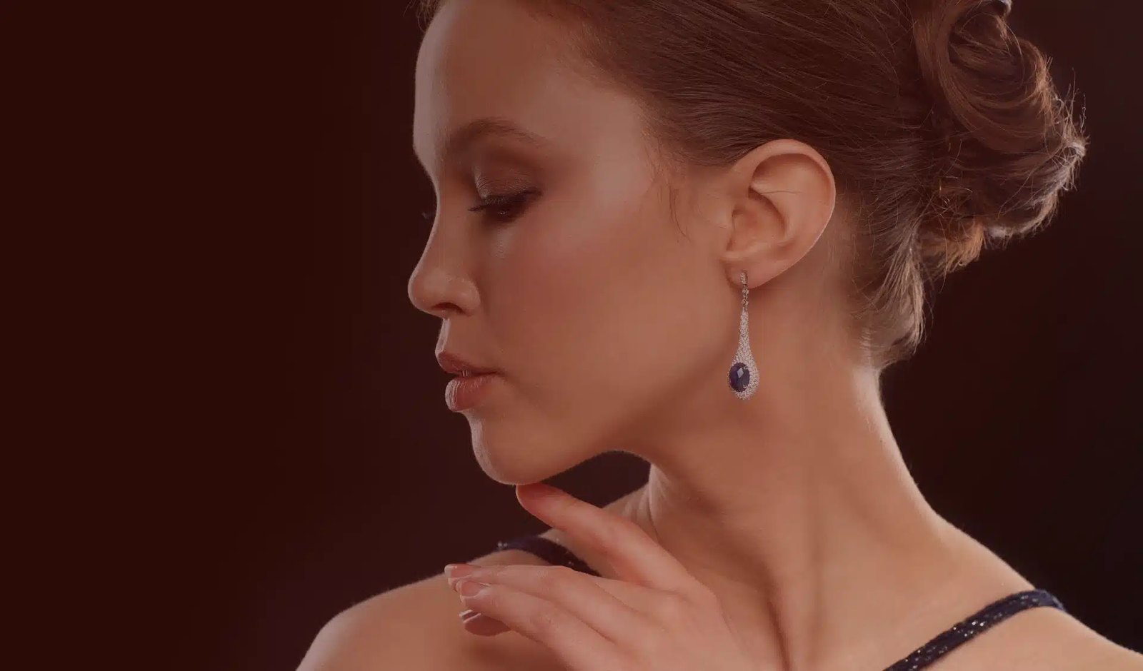 Sapphire earrings photographed in studio
