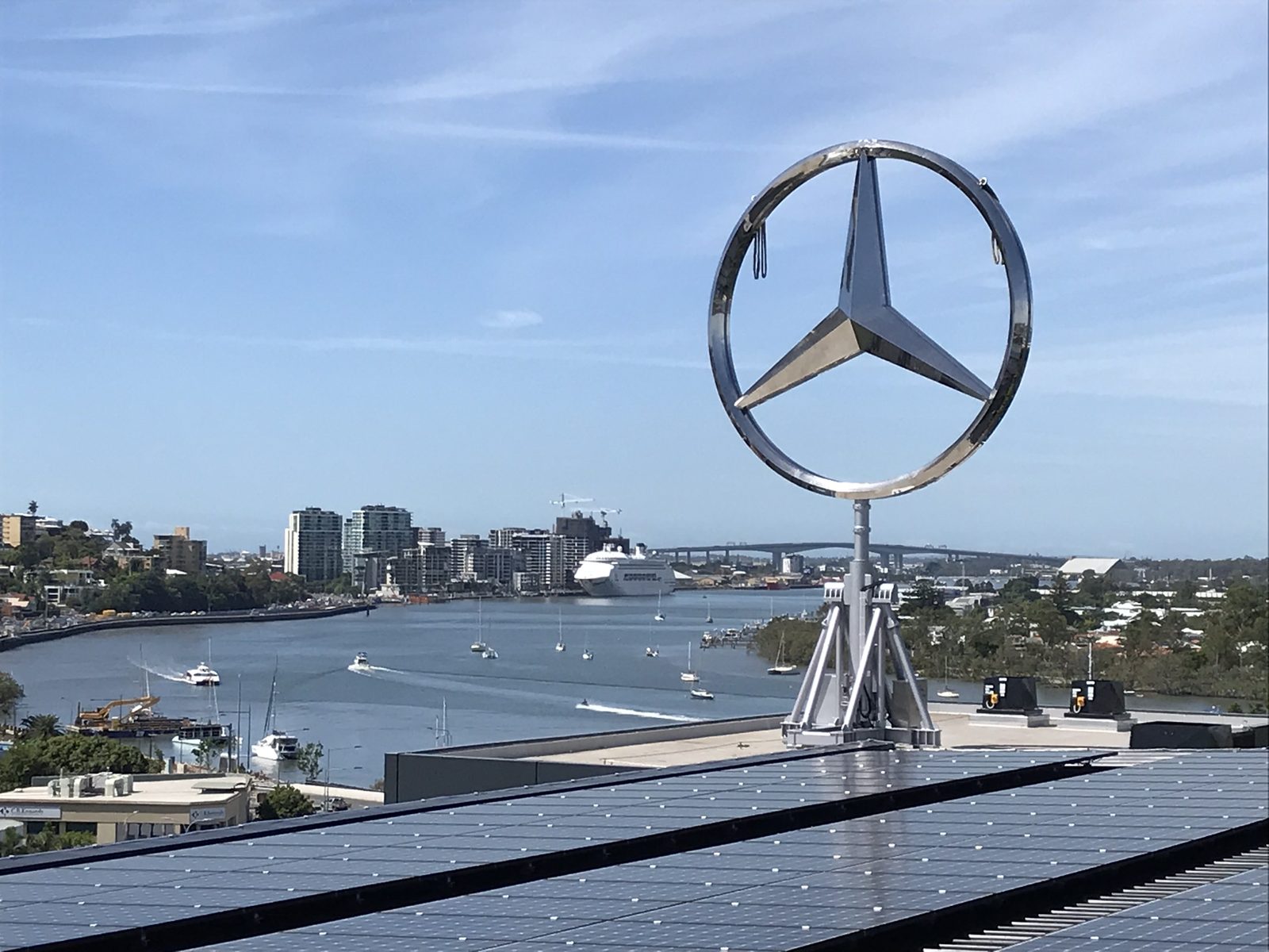 The Mercedes-Benz star installed above the Autohaus, Newstead Queensland