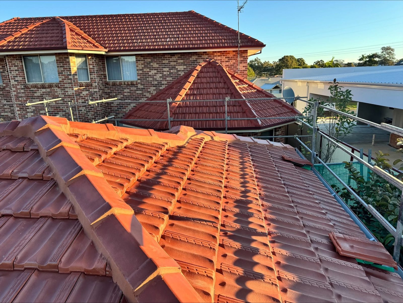 A restored terracotta tile roof in Melbourne