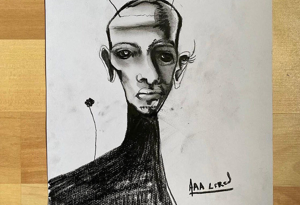 Ink portrait on paper, framed by Studio9Art