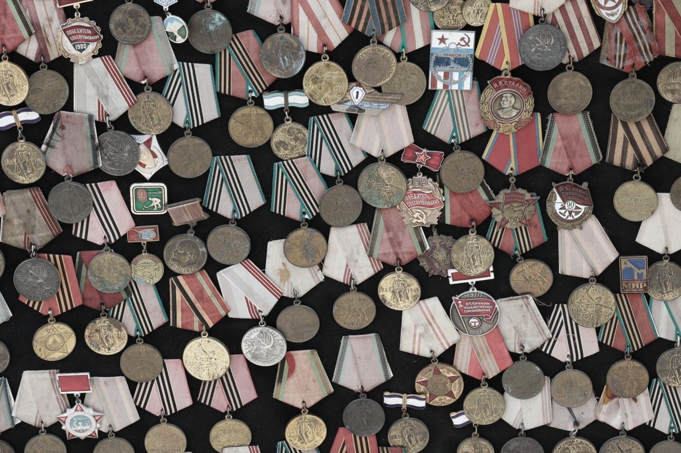 Wall of service medals, archivally mounted — framed by Studio9Art