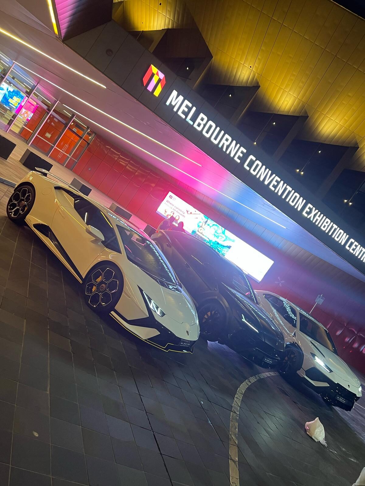 Two Urus and a Huracán Technica, Melbourne Convention Centre
