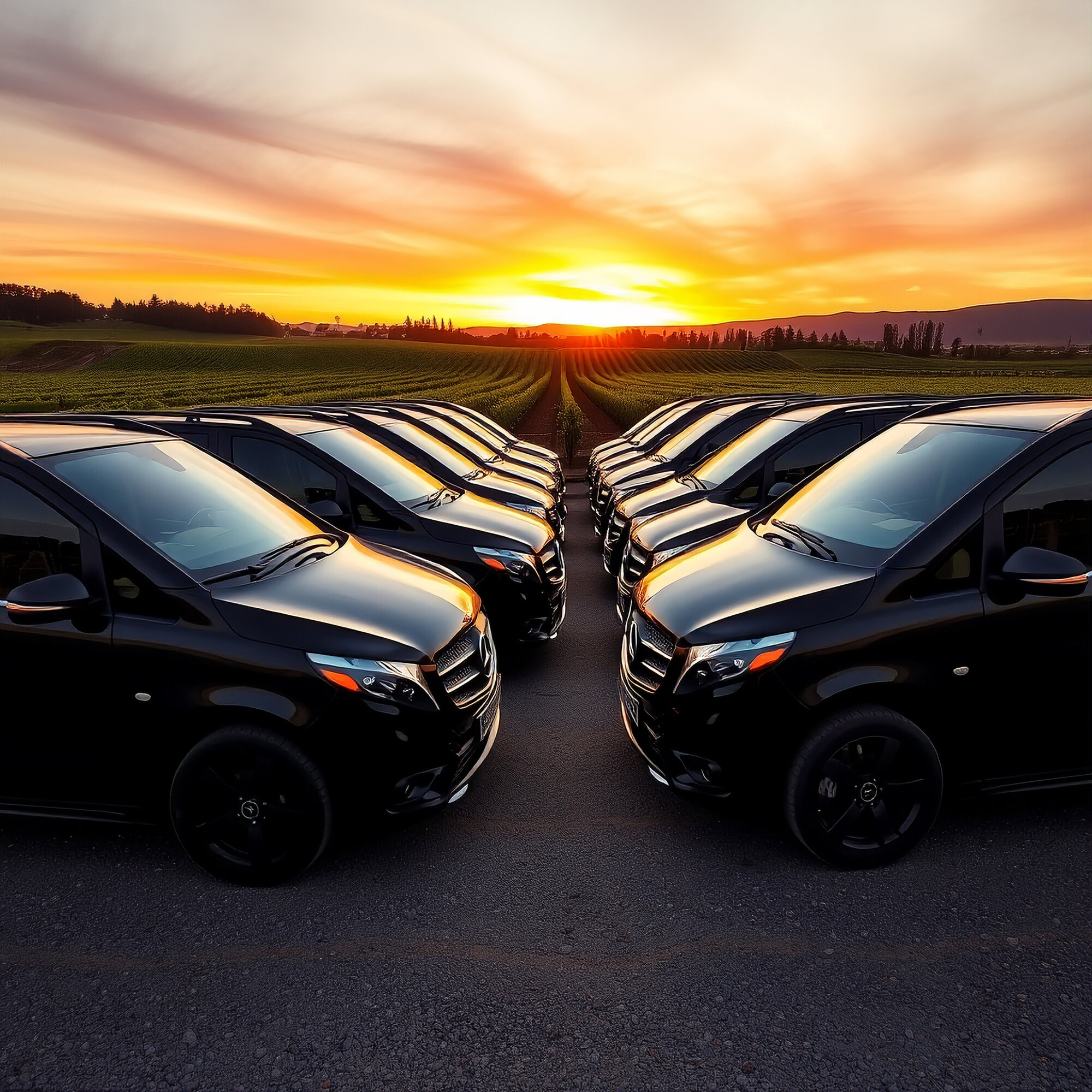 Chauffeur fleet at sunset