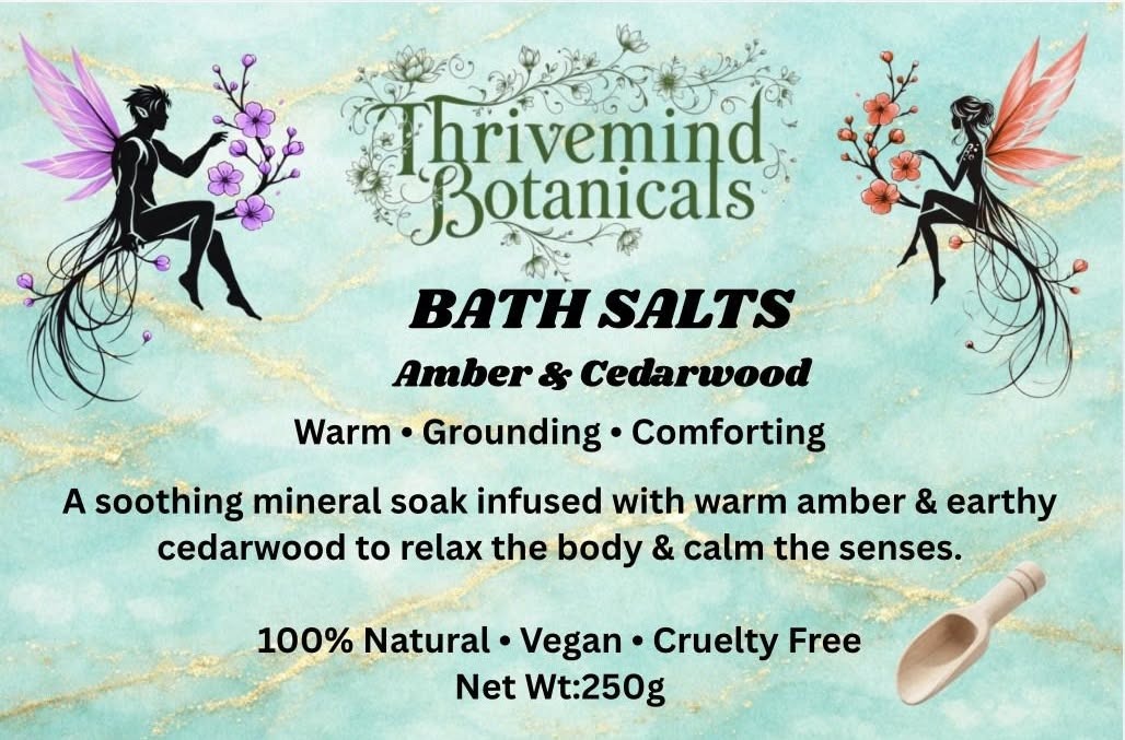 Amber and Cedarwood bath salt label